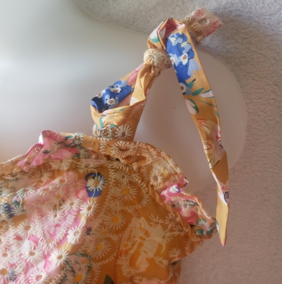 Floral Tie-Shoulder Sundress in Mustard and Pink - Picture 6 of 8